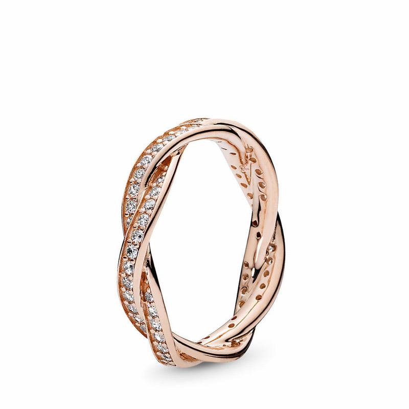 Pandora Sparkling Twisted Lines Stackable Ring - Pandora Rose/Cubic Zirconia - Canada | DK6448HD